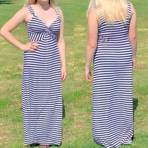 Navy Blue White Striped Maxi Dress